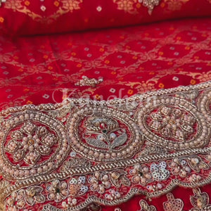 Red Rani Georgette Unstitched Saree Embellished With Zari, Moti, Sequins & Cutdana Work
