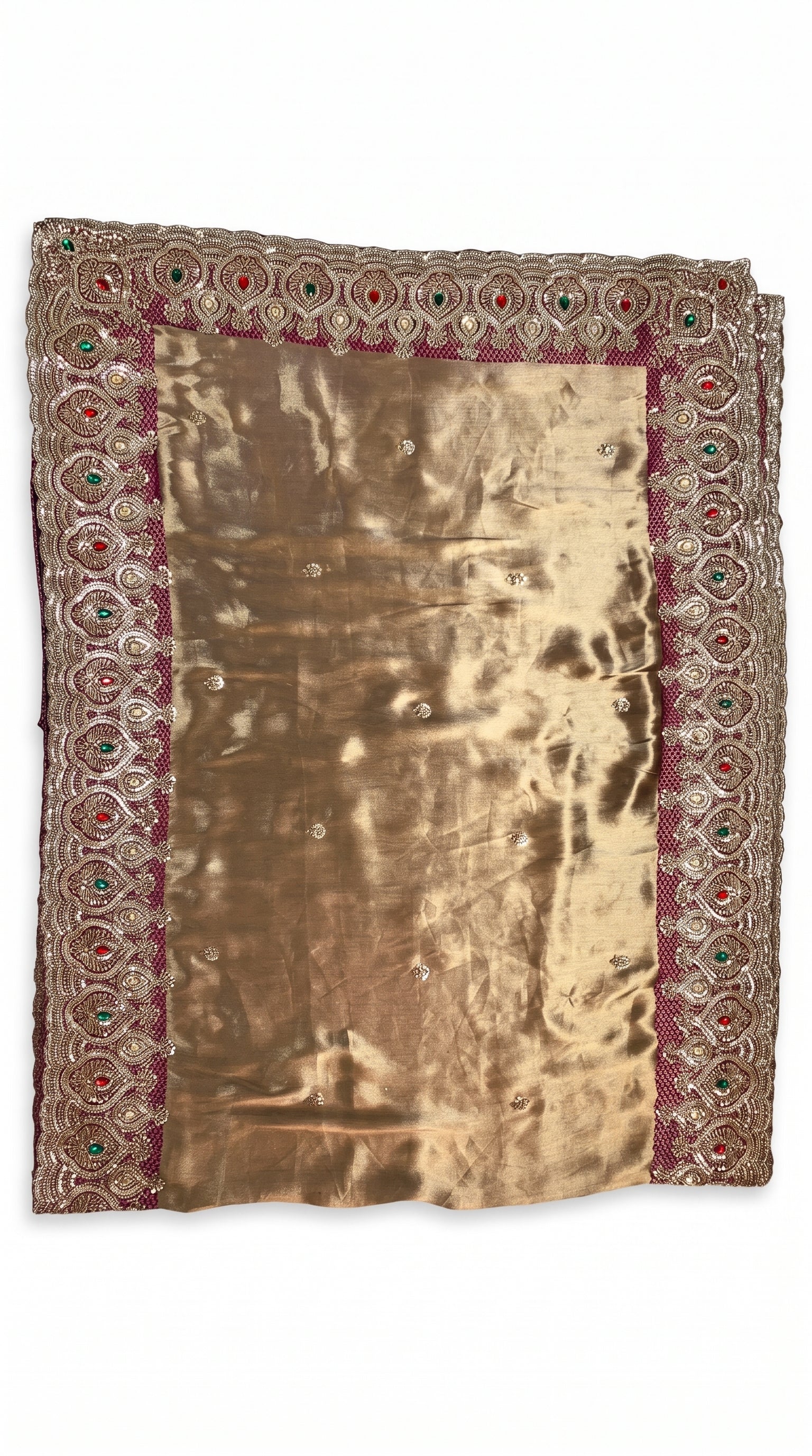 Beautiful Coffee Banarasi Saree Embellished With Sequins & Cut Dana Work
