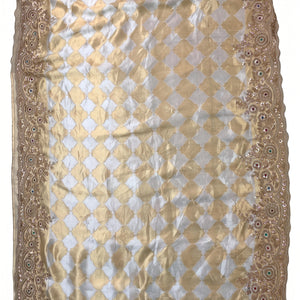 Ivory Golden Tissue Saree Embellished With Sequins & Moti Work