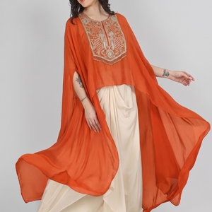 Rust Chinon Indo Western with Cutdana and Sequins Embroidery