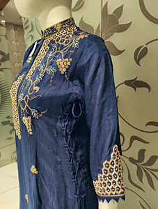 Blue Raw Silk Plazzo Suit With Dupatta | Latest | - Kanchan Fashion Pvt Ltd