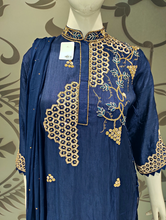 Load image into Gallery viewer, Blue Raw Silk Plazzo Suit With Dupatta | Latest | - Kanchan Fashion Pvt Ltd
