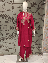 Load image into Gallery viewer, Red Raw Silk Plazzo Suit With Dupatta | Latest | - Kanchan Fashion Pvt Ltd
