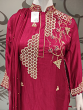Load image into Gallery viewer, Red Raw Silk Plazzo Suit With Dupatta | Latest | - Kanchan Fashion Pvt Ltd
