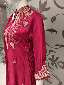 Red Raw Silk Plazzo Suit With Dupatta | Latest | - Kanchan Fashion Pvt Ltd