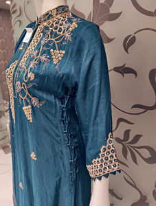 Peacock Blue Raw Silk Plazzo Suit With Dupatta | Latest | - Kanchan Fashion Pvt Ltd