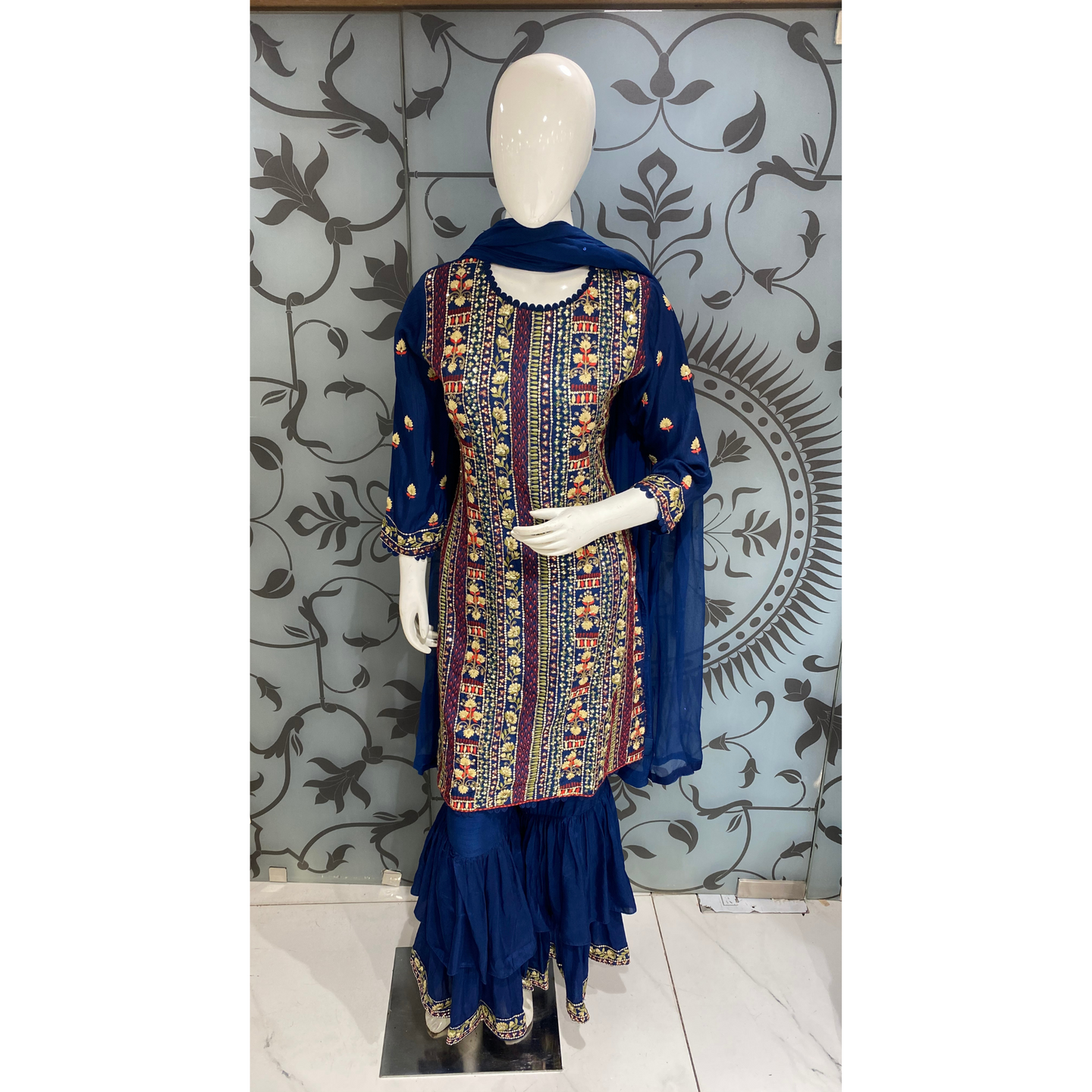Multicolor Hand Embroidery on Silk with Sharara | Latest Sharara| - Kanchan Fashion Pvt Ltd