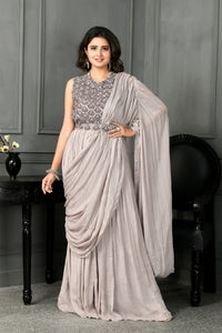 Chinon One Piece Drape Saree with Beads Work,Cutdana Work and Sippi Work