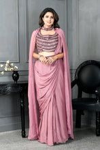 Load image into Gallery viewer, Chinon Drape Saree with Mirror Work,Patra Work and Cape
