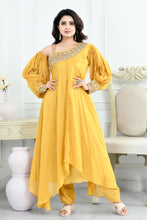 Load image into Gallery viewer, Silk Indo-Western Suit with Designer One Side Shoulder Cut and Patra Work

