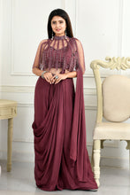 Load image into Gallery viewer, Chinon Blouse and Drape Skirt with Cutdana Work
