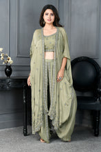 Load image into Gallery viewer, Chinon Blouse and Dhoti with Beads Work and Jacket
