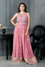 Load image into Gallery viewer, Georgette Jump Suit with Mirror Work,Cutdana Work,Gota Work and Belt
