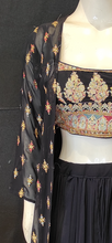 Load image into Gallery viewer, Georgette Crop Top Multi coloured Thread Embroidery with Jacket and Skirt
