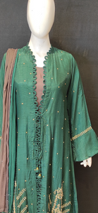 Raw Silk Indo-Western One piece Suit and Jacket with Hand Work