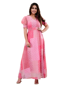 Pink cotton Printed Dress