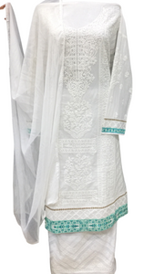 Cotton Chikankari Semi Stitched Suit with Chikan Embroidery