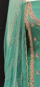 Crepe Unstitched Suit with Hand Work and Chiffon Dupatta