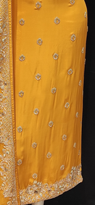 Yellow Crepe Unstitched Suit with Hand Work and Dupatta