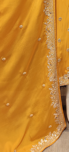 Yellow Crepe Unstitched Suit with Hand Work and Dupatta