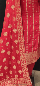 Red Silk Unstitched Suit with Hand Work Dupatta
