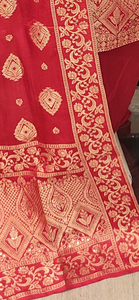 Red Silk Unstitched Suit with Hand Work Dupatta