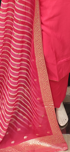 Pink Silk Unstitched Suit with Hand Embroidery and Leheriya Print Dupatta