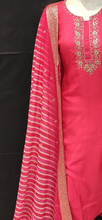 Load image into Gallery viewer, Pink Silk Unstitched Suit with Hand Embroidery and Leheriya Print Dupatta
