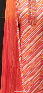 Orange Georgette Unstitched Suit with Leheriya Print and Dupatta