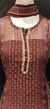 Load image into Gallery viewer, Brown Printed Georgette Unstitched Suit with Hand Work and Dupatta
