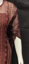 Load image into Gallery viewer, Brown Printed Georgette Unstitched Suit with Hand Work and Dupatta
