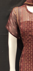 Brown Printed Georgette Unstitched Suit with Hand Work and Dupatta