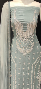 Chinon Unstitched Suit with Hand Work,Beads,Cutdana and Mirror Work with Stitched Sharara