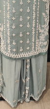 Load image into Gallery viewer, Chinon Unstitched Suit with Hand Work,Beads,Cutdana and Mirror Work with Stitched Sharara
