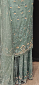 Chinon Unstitched Suit with Hand Work and Gota Work with Stitched Sharara