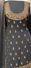 Load image into Gallery viewer, Georgette Unstitched Suit with Hand Work,Cutdana and Mirror Work with Stitched Sharara
