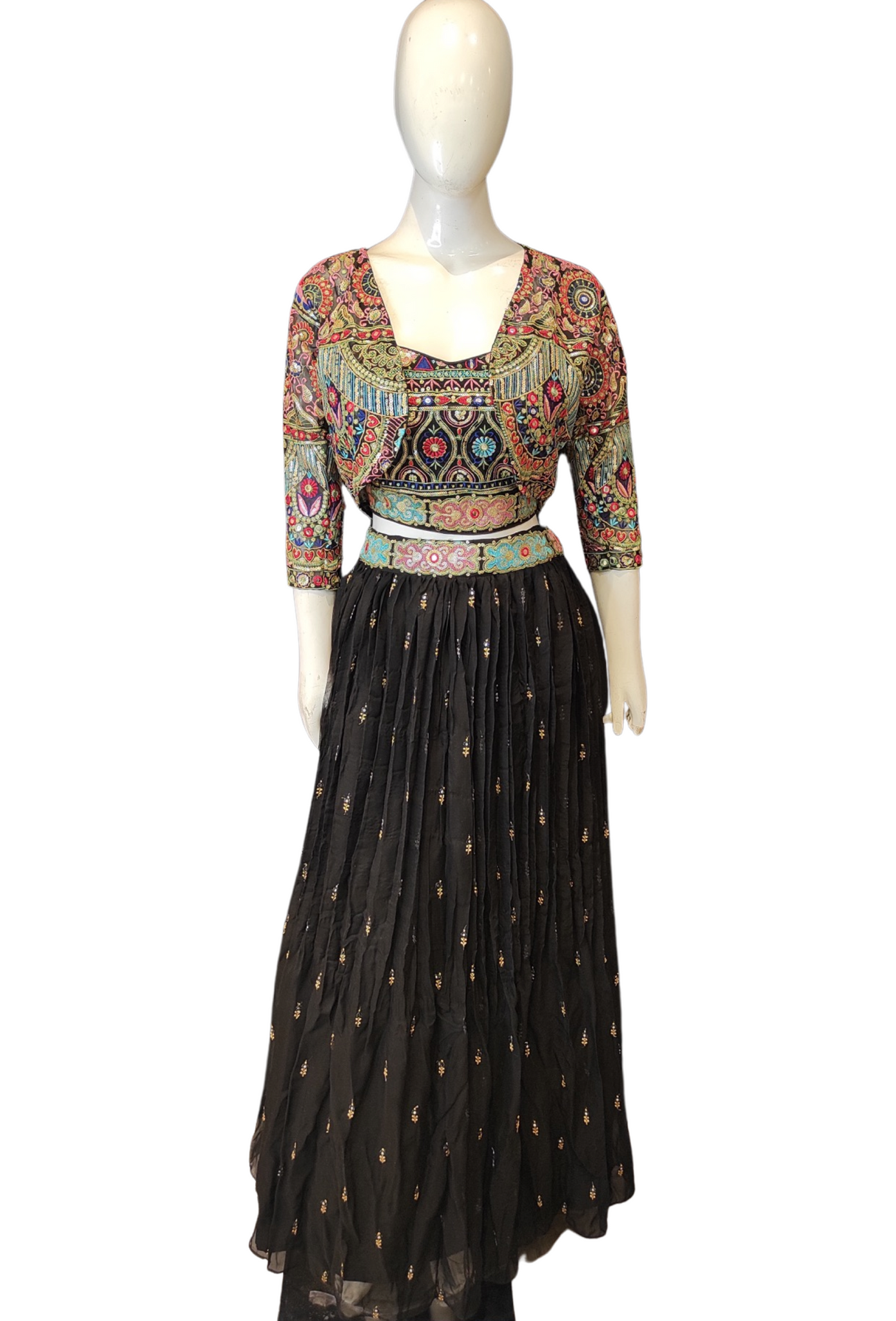 Crop top with sales jacket and skirt