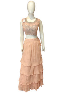 Georgette Crop Top with Skirt and Cutdana and Stone Work