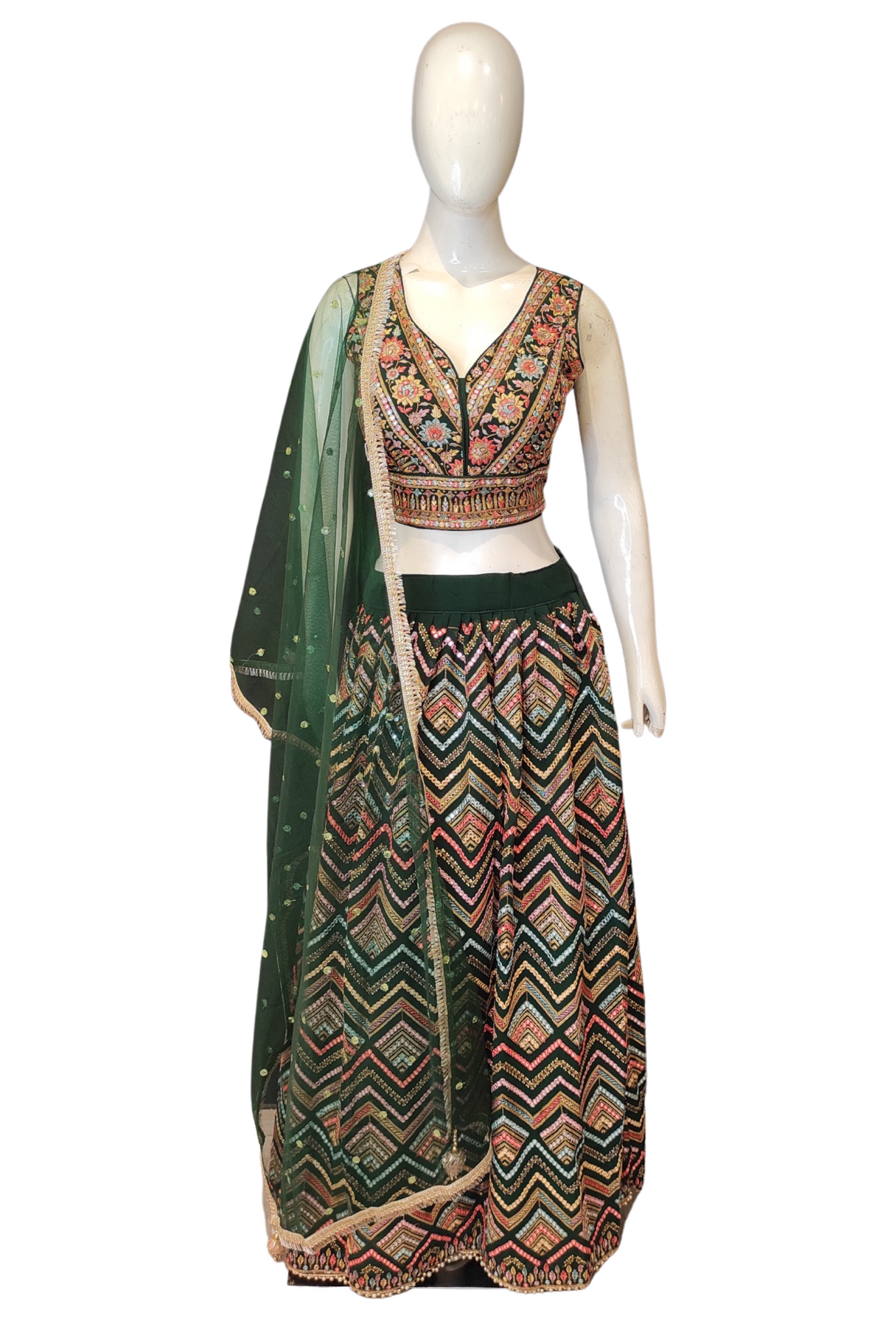 Georgette Crop Top with Lehenga and Dupatta