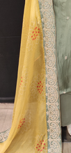 Load image into Gallery viewer, Pista Green Silk Semi Stitched Suit with Yellow Dupatta
