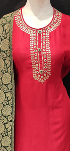 Red Muslin Semi Stitched Suit with Dupatta