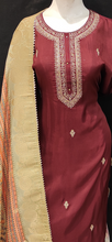 Load image into Gallery viewer, Maroon Silk Semi Stitched Suit with Printed Dupatta
