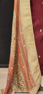 Maroon Silk Semi Stitched Suit with Printed Dupatta
