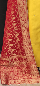 Yellow Chanderi Banarasi Semi Stitched Suit with Dupatta