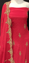 Load image into Gallery viewer, Pure Crepe Unstitched Suit with Cutdana,Jarkan Work and Dupatta
