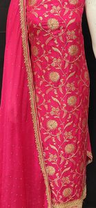Rani Banarasi Silk Unstiitched Suit with Gota Pati,Beads and Cutdana Work