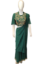 Load image into Gallery viewer, Georgette Indo-Western Suit with Cutdana Work and Drape Pallu
