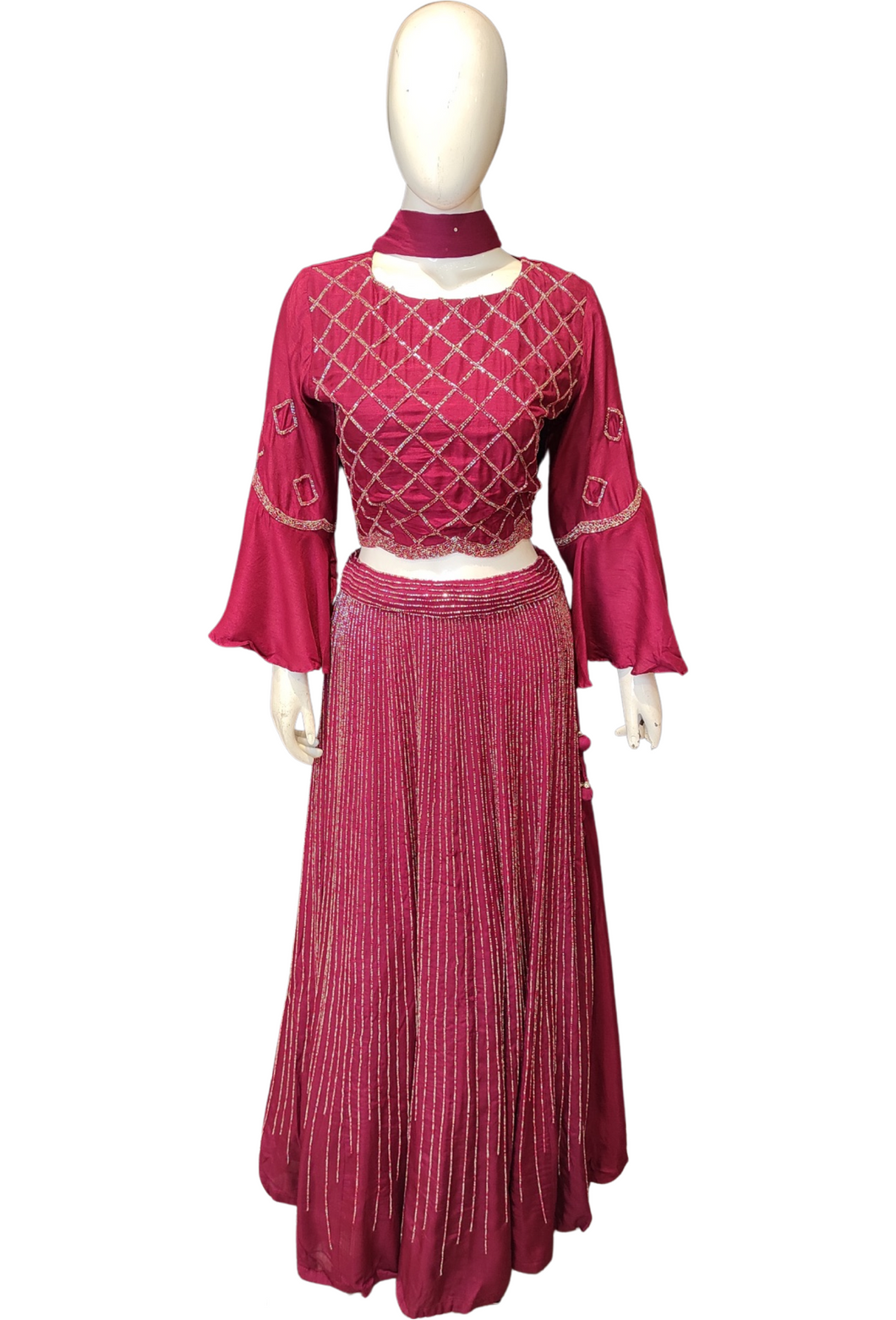 Raw Silk Top with Skirt and Cutdana Work