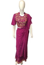 Load image into Gallery viewer, Georgette Indo-Western Suit with Cutdana Work and Drape Pallu
