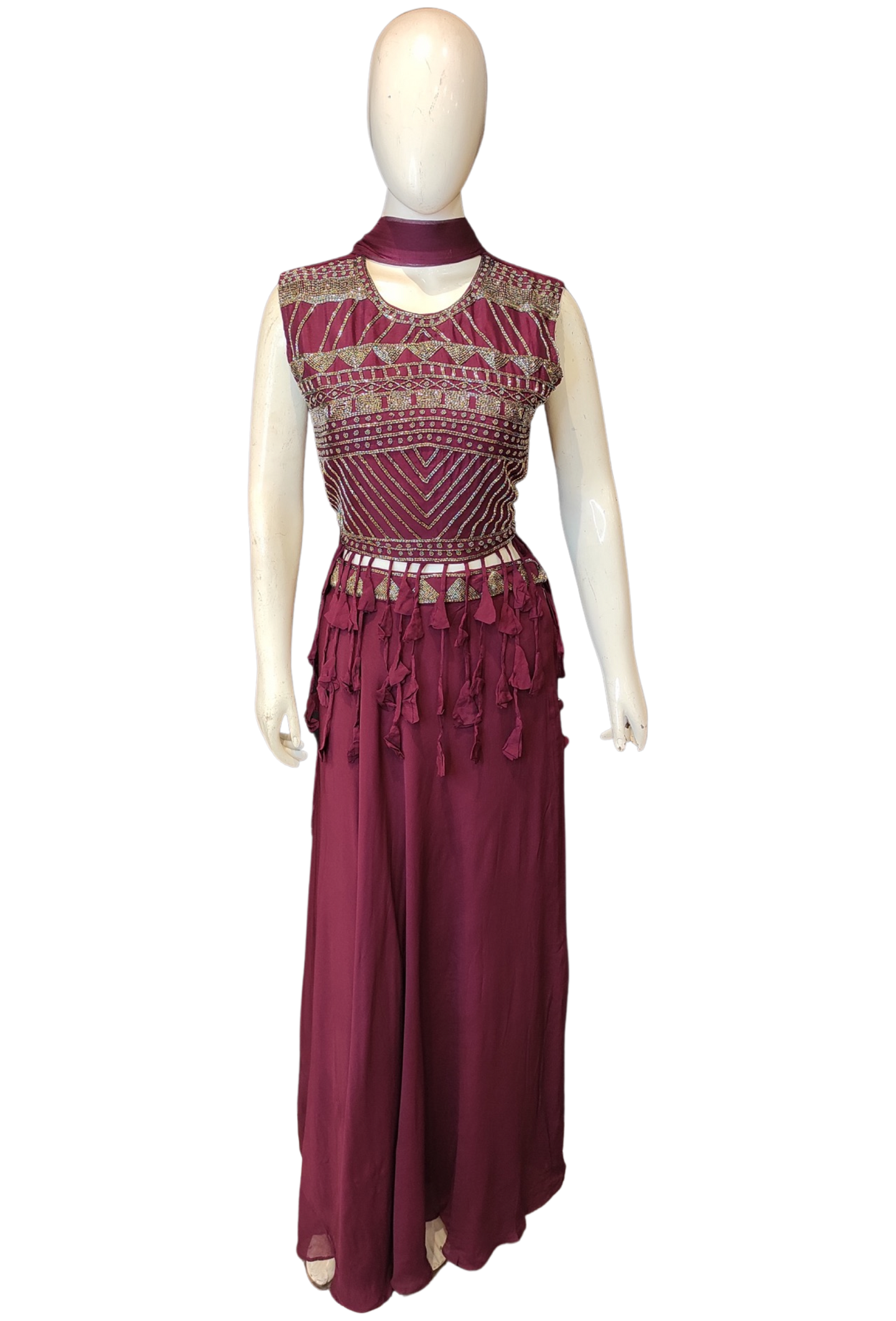 Chinon Blouse with Cutdana Work and Skirt
